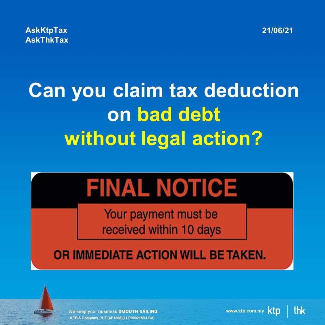 legal action on bad debts for tax deduction?