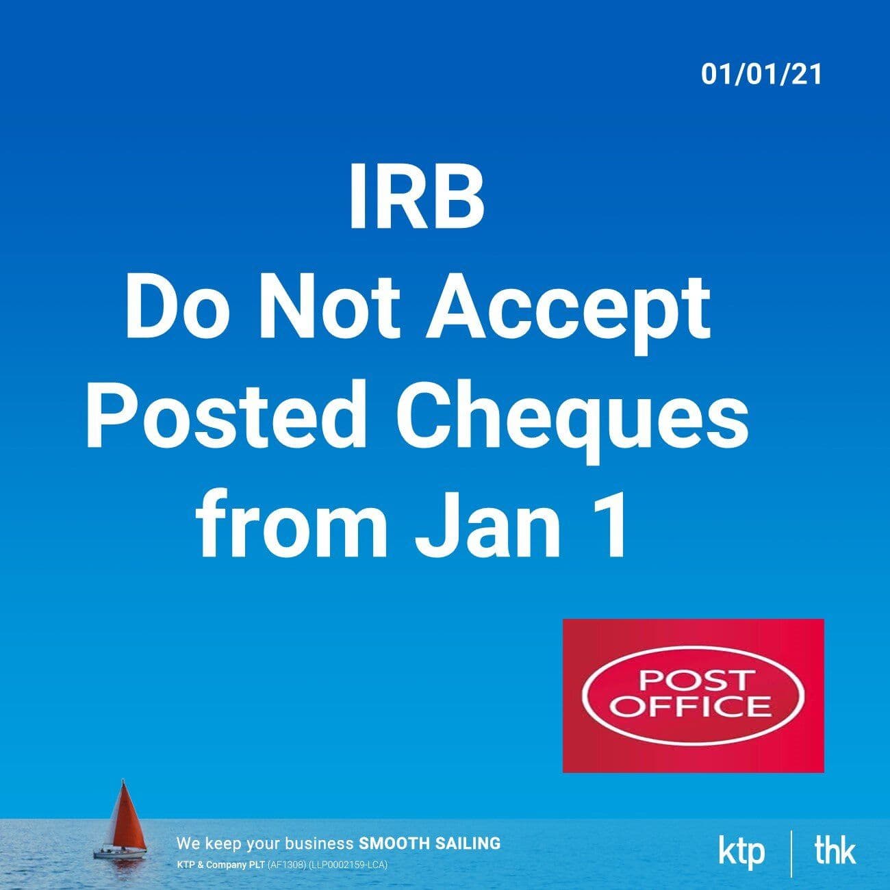 IRB to stop receiving payments via posted cheques from Jan 10