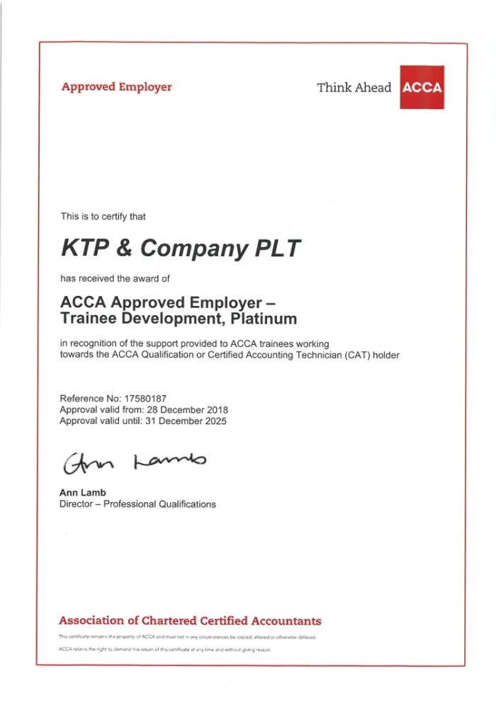 ACCA Trainee Development Platinum certificate